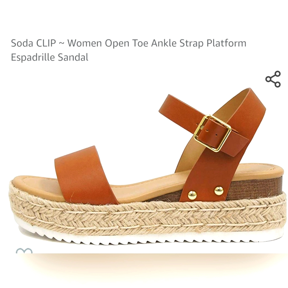 Soda CLIP ~ Women Open Toe Ankle Strap Platform Espadrille Sandal